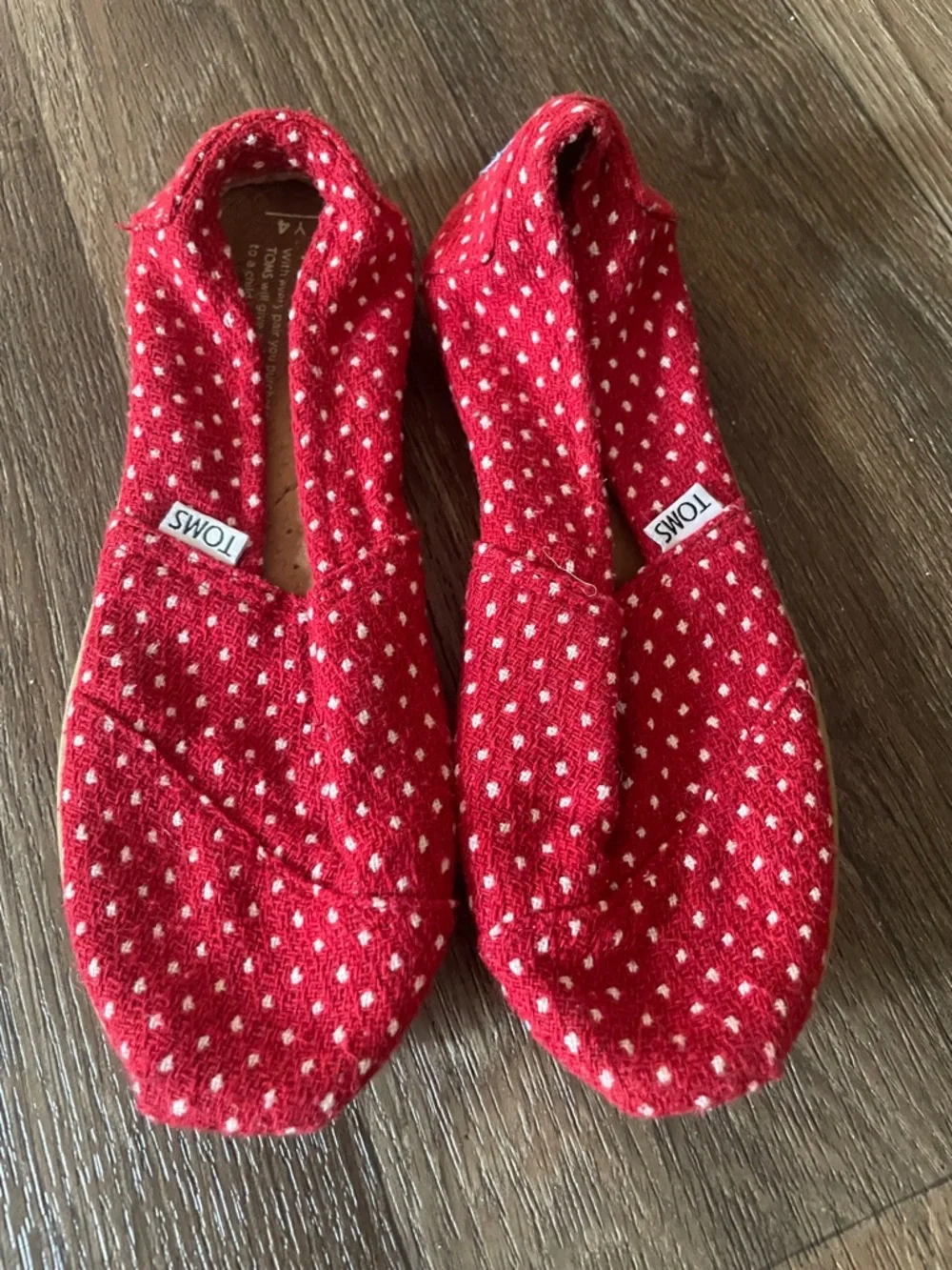 Toms Red Knit Slip-On Shoes with White Dot Pattern